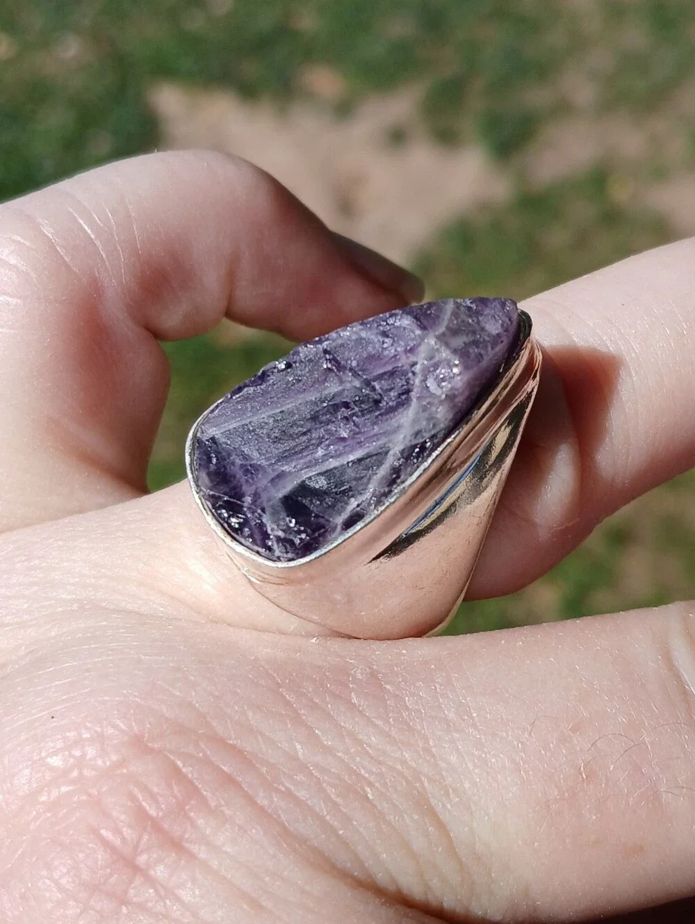 New Men's Natural Amethyst 925 Silver Ring.